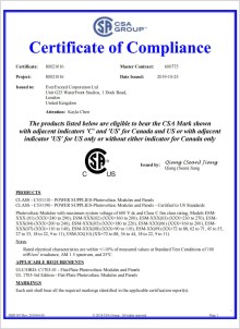 Certificato UL per pannello solare
